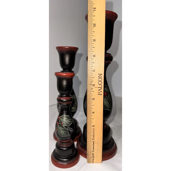 Hand-Painted Holly Berry Wooden Candle Holder rustic farmhouse christmas vintage - Picture 6 of 7